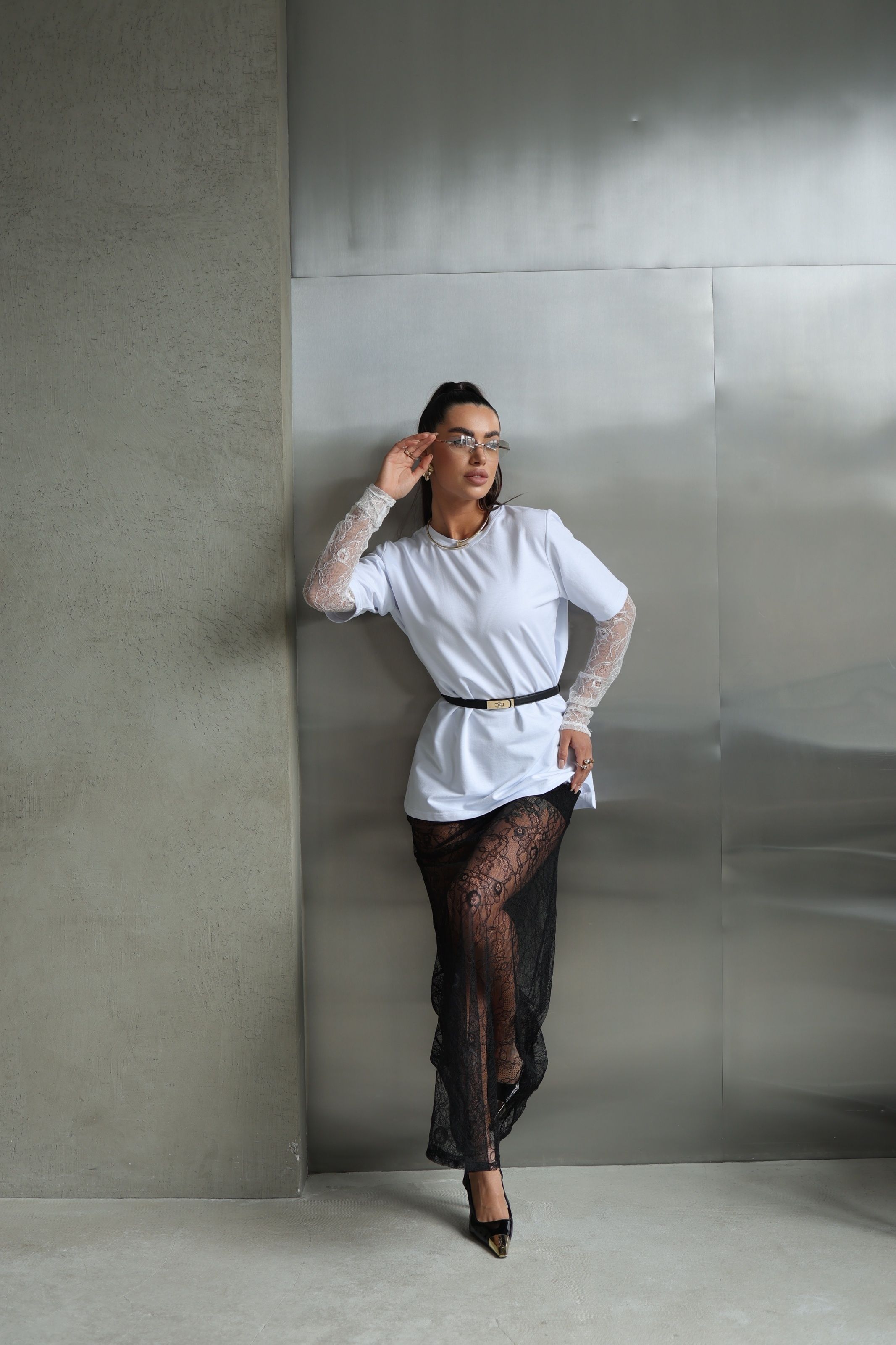 Футболка с кружевными рукавами Top lace DUSHA MOD белая S 007_white_S фото